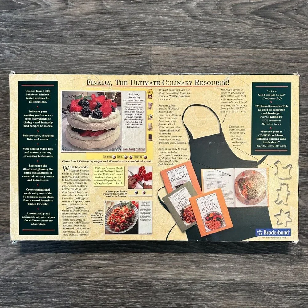 Williams Sonoma Culinary Gift Set Healthy Side Dishes Cookbook Apron 1996 In Box